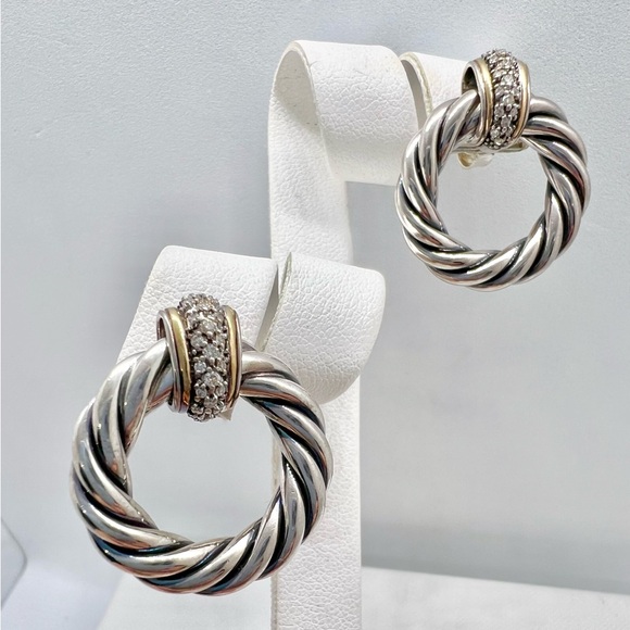 David Yurman Jewelry - David Yurman Sterling Silver 18k Diamond Cable Door Knocker Earrings